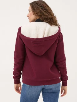 Amy Dark Red Textured Borg Lined Zip Through Hoodie