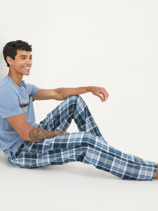Anglesey Light Blue Check Pyjama Bottoms