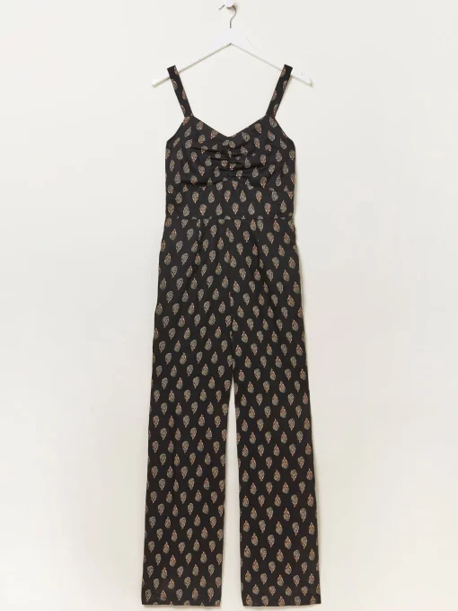 Black Linen Vic Woodblock Jumpsuit