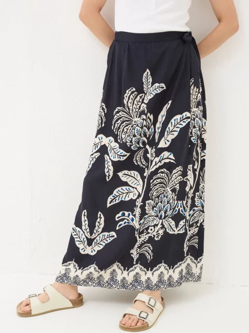 Blakely Blue Damask Placement Midi Skirt