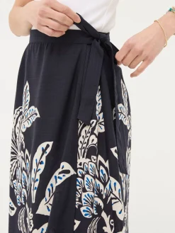Blakely Blue Damask Placement Midi Skirt