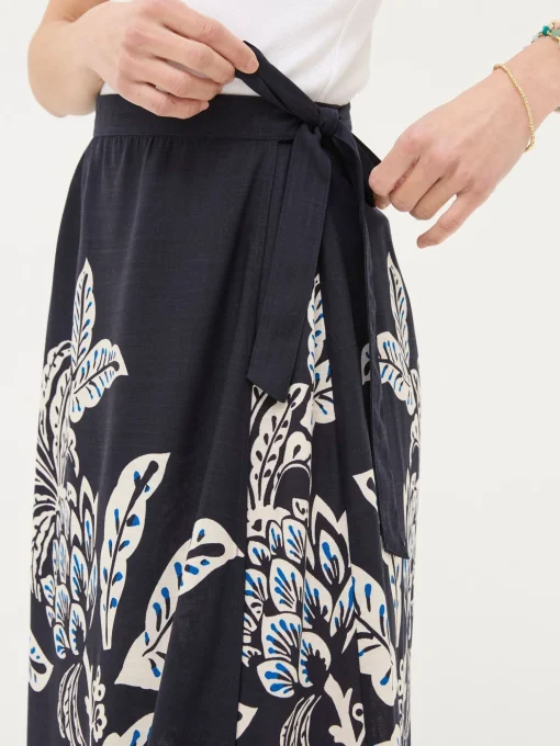 Blakely Blue Damask Placement Midi Skirt