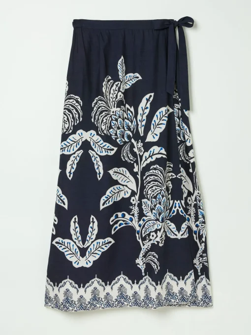 Blakely Blue Damask Placement Midi Skirt