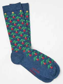 Blue Navy Geo Tree Socks