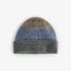 Grey Lambswool Colourblock Beanie Hat
