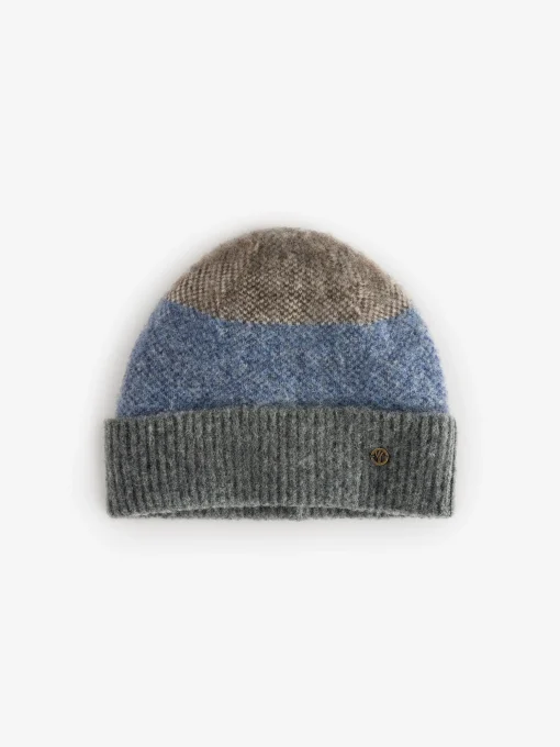 Grey Lambswool Colourblock Beanie Hat