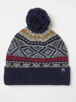 Navy Textured Fairisle Bobble Hat