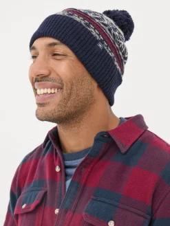 Navy Textured Fairisle Bobble Hat