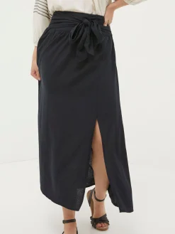 Sascha Black Midi Skirt With Linen