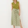 Sascha Green Damask Floral Midi Skirt