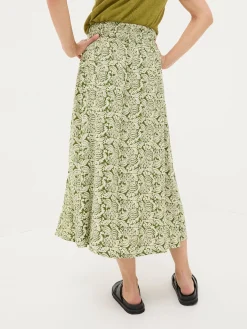 Sascha Green Damask Floral Midi Skirt