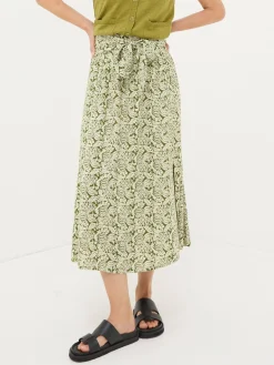 Sascha Green Damask Floral Midi Skirt