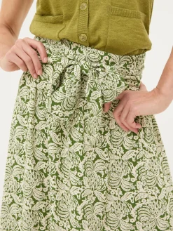 Sascha Green Damask Floral Midi Skirt