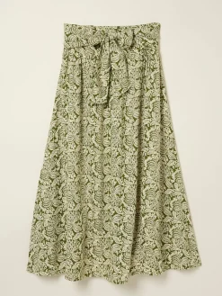 Sascha Green Damask Floral Midi Skirt