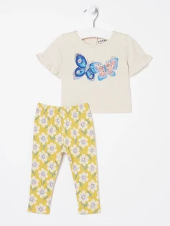 White Butterfly Graphic Leggings Set