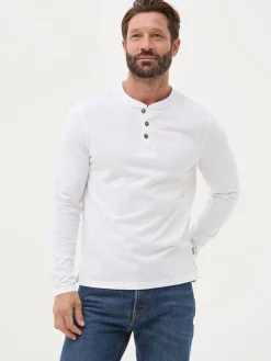 Woodside White Long Sleeve Henley T Shirt
